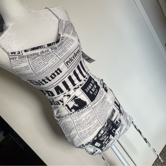 Newspaper Print bodycon black and white dress publik collection nwt - Picture 2 of 7